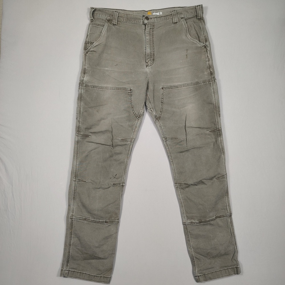 Carhartt Double Knee Carpenter Pants Mens 38x34 Relaxed Fit Canvas Gray Good